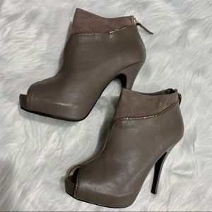 Taupe• Anne Michelle • Open Toe Zipper Bootie